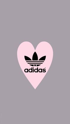 the adidas heart logo is shown on a gray background with pink and black stripes