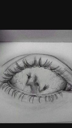 a pencil drawing of an eye with long lashes