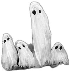 three ghost dolls are standing in front of each other