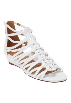 Made from smooth leather-like material, this stylish gladiator-inspired sandal is destined to be your new favorite pair. Leather-like upperInside elasticFull back zipper for easy on/offPadded insoleFlexible, skid-resistant outsole1" stable heel Gladiator sandals available in full and half sizes 7-11, 12 M; 7-11, 12 W; 7-11, 12 WW Comfortview Collection: Offered in an inclusive size range of extended sizes and widths for a custom fit. Each shoe made with padded insoles and flexible outsoles for a Cognac Shoes, Cork Footbed Sandals, Gladiator Sandals Heels, Nice Sandals, Footbed Sandals, Sport Sandals, Toe Sandals, Espadrille Shoes, 7 11