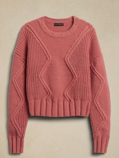 Sweeping over you like a warm blanket, this beautifully crafted sweater is made from a luxurious cotton blend to accompany you on life's cooler adventures.  RELAXED FIT: Expertly cut for a loose fit.  Dropped shoulder.  Cropped length.  Crew neck.  S Geometric Sweater, Warm Blankets, Pink Sweater, Coral Pink, Petite Size, Cropped Sweater, Banana Republic, Crochet Clothes, Stitch Fix