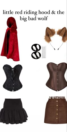 four different types of corsets with the words little red riding hood & the big bad wolf