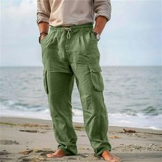 Season:Spring   Fall; Fabric:Linen Cotton Blend; Gender:Men's; Style:Casual,Fashion; Occasion:Daily,Going out,Outdoor; Fit Type:Regular Fit; Function:Breathable,Soft,Comfort; Waistline:Mid Waist; Pattern:Plain; Design:Straight Leg,Elastic Waist,Drawstring,Multi Pocket; Brand:OUKU; Pants Type:Trousers,Cargo Pants,Beach Pants,Linen Pants,Summer Pants; Fly Type:Elasticity,Drawstring; Front page:FF; Listing Date:07/12/2024; Hips:null; Length:null; Waist:null; Fit US Size:null; Fit UK Size:null; Fit Outdoor Bottoms With Pockets For Beach Season, Baggy Cargo Pants For Summer Outdoor Activities, Casual Khaki Bottoms For Beach Season, Casual Beach Pants For Leisure, Summer Cargo Pants With Elastic Waistband For Outdoor, Khaki Bottoms With Pockets For Beach, Khaki Summer Outdoor Pants, Khaki Beach Bottoms With Pockets, Beach Pants With Drawstring