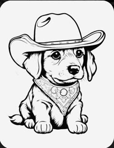 a dog wearing a cowboy hat and bandana sitting on top of a white background