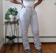 Stacked sweatpants colors left;  Blue M ... Cream M.. Trendy Stretch Joggers For Lounging, Trendy Stretch Sweatpants For Jogging, Comfy Solid Color Bottoms For Streetwear, Trendy Stretch Sweatpants For Lounging, Gray Stretch Sweatpants For Leisure, Stretch Gray Sweatpants For Leisure, Gray Fitted Casual Sweatpants, Hip Hop Style Stretch Bottoms For Jogging, Hip Hop Stretch Bottoms For Jogging