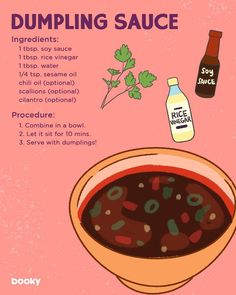 a poster with instructions on how to make dumpling sauce for soups and stews