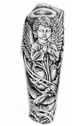 an angel tattoo design on the leg