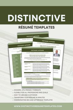 three resume templates with green and white colors