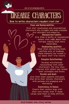 Tips on How to write characters your readers for your novel Likable Characters, Write Characters, Character Sheet Writing