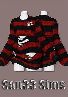 a red and black striped sweater on display with the words santa's suns written below it