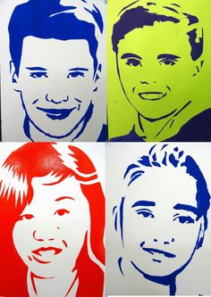 four different colored portraits of young men