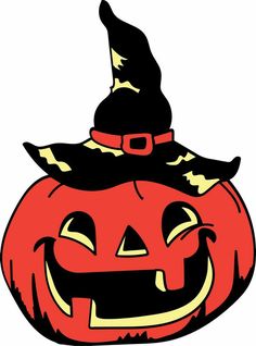 a pumpkin with a witches hat on top