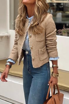 Jcrew Fall 2024, Blazer Tweed, Travel Paris, Tweed Vest, Estilo Chic, Pocket Jacket, 가을 패션, Short Coat, Looks Style