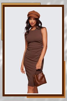 Designed for daily wear and business casual Butterluxe fabric features extremely soft and ultra stretchy, engineered for luxurious comfort. Very gentle compression Slim fit. Midi dress Ruching at sides slim your waist Sleeveless crew neck midi dresses perfect for work, golf, night out, shopping, daily wear