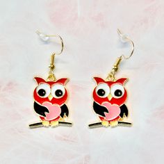 Add a pop of whimsy and love to your earring collection with our Owl Earrings in TWO STYLES: Red Owl Earrings and Pink Owl Earrings. Measuring 1 1/2 inches, the metal design is durable and eye-catching, while the hooks are lead-free and nickel-free for comfortable wear. Add some fun to your everyday look with our Owl Earrings. ---Shipping Information--- ✦ Processing time: 3-5 days ✦ Shipping profile: Please check according to the destination. If you have any questions about our products or would Cute Single Earring For Valentine's Day, Cute Single Earring Jewelry For Valentine's Day, Playful Jewelry Set With Drop Earrings, Playful Jewelry Set With Matching Drop Earrings, Playful Gold Single Earring, Whimsical Red Party Jewelry, Playful Red Dangle Jewelry, Playful Earrings As Valentine's Day Gift, Red Whimsical Nickel-free Earrings