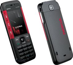 two cell phones side by side, one black and the other red with text nokia