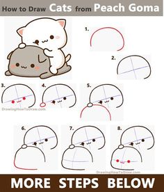 how to draw a cartoon cat from peach goma step by step drawing instructions for kids