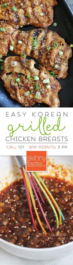 Korean Grilled Chicken Breasts – juiciest, most flavorful chicken breasts you'll ever make! Olympic Food, Mom Recipes, Chicken Meals, Healthy Bites, Grilling Chicken Breast, Skinny Taste Recipes, Food Heaven, Summer Hot