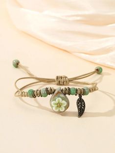 Embellished Fashion, String Bracelets, Flower Leaf, Bracelet Online, Stackable Bracelets, String Bracelet, Leaf Charms, Bracelet Crafts, Bracelets And Charms