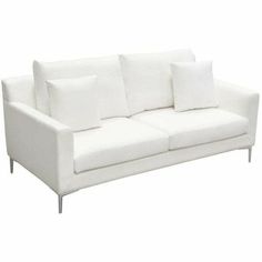 Loose Back Loveseat in White Linen Silver Metal Leg Sofas & Loveseats LOOMLAN By Diamond Sofa Retro Loveseat, Plush Loveseat, White Upholstery, Sofa Loveseat, Mid Century Sofa, Sofa Sale, Best Sofa, Online Furniture Stores, Modern Retro