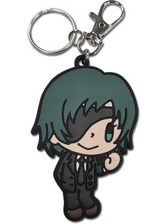 a keychain with an image of a person wearing a black suit and tie