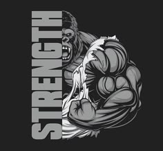 a gorilla with the word strength on it's chest