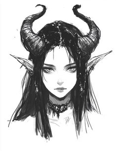 a drawing of a woman with horns on her head