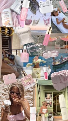 the collage shows many different items in pink and white