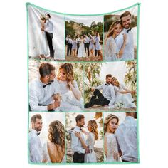 a collage of photos with people in white and green clothes, one man is holding a woman's hand