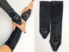 Vintage 1980s Deadstock Black Jeweled Heart Fingerless Gloves, Vintage Costume Gloves, Burlesque Gloves, Cosplay, Comes in Two Lengths Heart Fingerless Gloves, Mardi Gras Outfits, Vintage Bridesmaids, Costume Gloves, Gloves Vintage, Magical Accessories, Fashion Gloves, Black Jewel