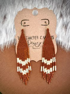 Rust beaded fringed earrings | Southwest | Western | Beaded Jewelry | Beaded Earrings Boho Bead Earrings, Western Beaded Jewelry, Bird Ears, Fringed Earrings, Beaded Ideas, Bead Inspiration, Beaded Earrings Native, Bead Fringe, Beaded Fringe Earrings