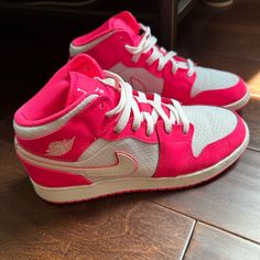 Us 7 Youth Size Girls But I’m A 8.5 In Women’s And It Fits Air Jordan 1 Mid Gs, Nike Shoes Air, Shoes Air, Nike Pink, Air Jordan 1 Mid, It Fits, Jordan 1, Womens Shoes Sneakers, Pink Color