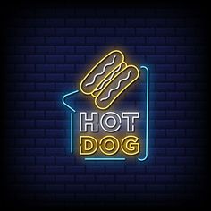 hot dog neon sign on brick wall background