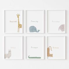 four cards with different animals on them