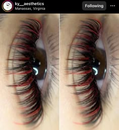 Lash Extensions With Red Color, Red And Black Lashes, Lash Extensions With Red, Christmas Eyelash Extensions, Red Eyelash Extensions, Red Lash Extensions, Halloween Lashes, Baddie Lashes, Lash Maps