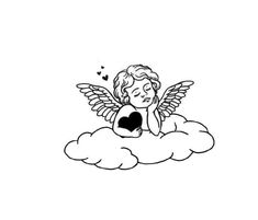 an angel sitting on top of a cloud with hearts in its hands and holding a heart