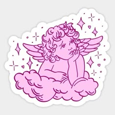 an angel sitting on top of a cloud