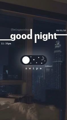 a poster with the words good night and stars on it in front of a window