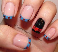 Pretty As A Princess: Disney Nail Art Ideas.  "Snow White"  Disney Princess French - Snow White Inspired Nail Art. Click here for tutorial. Snow White Nails, Nails Snow, Ugly Nails, Mani Inspiration, Sparkling Nails, Nail French, Disney Inspired Nails