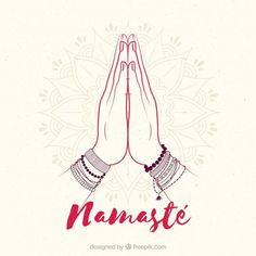 two hands with bracelets on their wrists and the words namaste written in red