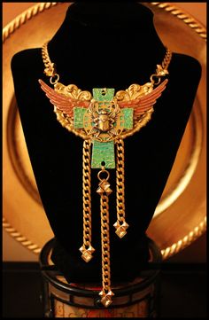 Statement Necklace - Egyptian Jewelry AngelaVenArtwork Egyptian Necklace, Chest Piece, Jade Jewelry