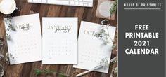 three free printable calendars sitting on top of a desk