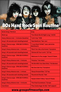 the poster for 80s hard rock spin routine, which features an image of kiss band members