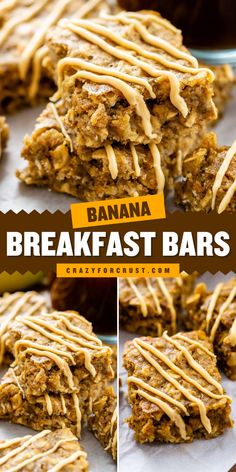 Banana lovers, rejoice! These Homemade Banana Breakfast Bars are an easy healthy breakfast that combines the goodness of a granola bar and banana bread/blondie. A copycat recipe that’s perfect for busy mornings! Breakfast Banana Bars, Banana Bars Recipe, Banana Breakfast Bars, Banana Oat Bars, Breakfast Banana, Crazy For Crust, Banana Bars, Banana Oat