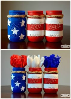 patriotic mason jars with toothbrushes in them