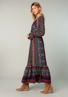 Fall Mini Dress, Nancy Isime, V Neck Maxi Dress, Bohemian Maxi, Flare Long Sleeve, Bohemian Maxi Dress, Bohemian Print, Maxi Dress Navy, Boho Fall