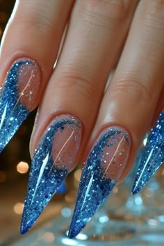 Immerse yourself in the mesmerizing beauty of our Blue Glitter Nails 2024 Edition designs! Elite Nails, Acrylic Nails Ideas, Faded Nails, Stilleto Nails Designs, Cat Eye Nail, Blue Cat Eye, Blue And White Nails, Neon Acrylic Nails, Blue Glitter Nails