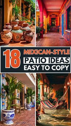 mexican - style patio ideas are easy to copy in this postcard collage, you'll be able to see them all over the webpage