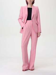 Color Suits Women, Flared Suit, Single Breasted Suit, Black Alexander Mcqueen, Trouser Suit, Executive Assistant, Suit Jackets For Women, Color Crema, Pink Suit