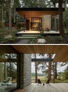 this modern house is built in the woods